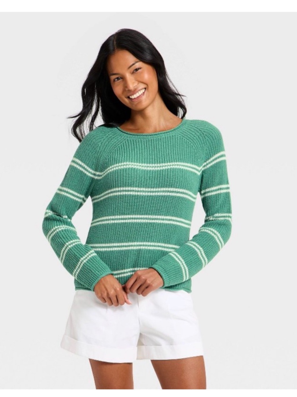 🆕 a new day Green and White Striped Crewneck Sweater